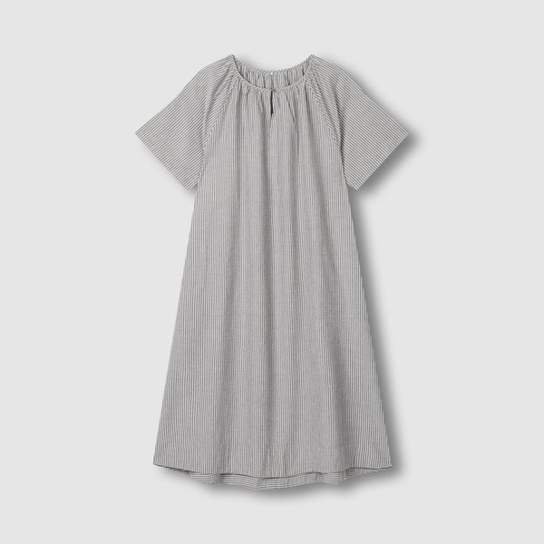 여 코튼 시어서커 반팔 파자마 원피스 (DARK CHARCOAL/ DARK BLUE/ DARK PINK)